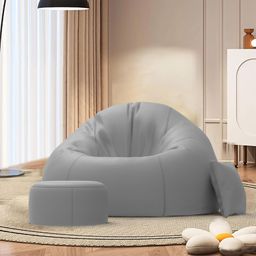 Biggie Bean Bag with Beans Filled XXXL Bean Bag Sofa with Free Cushion and Footrest - Official : ComfortCraze Combo (Matching Color : Regular, Light-Grey) image 1