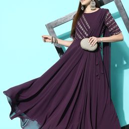 lymi label Gown For Women - Georgette Matt Sequence Embroidery Regular Fit A-Line Gown With Attached Dupatta For Women image 2