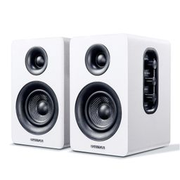 sanyun SW208 Active Shelf Speaker, 3 inch, Bluetooth 5.0, 60W, Built-in 24-bit DAC, Dynamic 3D Surround Sound for 2.0 Computer Monitor (Pair, White) image 1