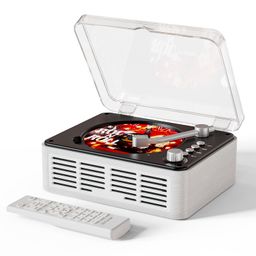 caronsort CD Player with Bluetooth Transmitter, Nostalgic Retro Wood Music Player, Built-in Speakers-Bass Boost, FM Radio for Home/Wired&Remote Control-White image 1