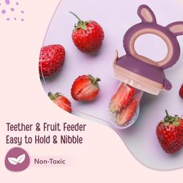 LuvLap Silicone Food/Fruit Nibbler with Extra Mesh, Soft Pacifier/Feeder, Teether for Baby, Infant, Bunny Violet & Pink image 3