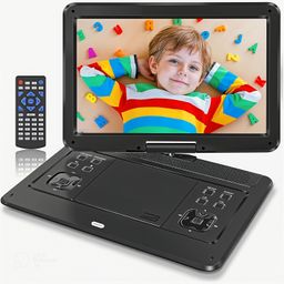 hopyop 16.9" Portable DVD Player with14.1 Large HD Screen, 5-6 Hrs Rechargeable Battery, Supports Multiple Disc Formats, SD Card, USB, Sync TV, High Volume Dual Speaker, Black image 1