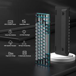 MageGee Portable 60% Mechanical Gaming Keyboard, MK-Box LED Backlit Compact 68 Keys Mini Wired Office Keyboard with Blue Switch for Windows Laptop PC Mac - Grey/Black image 2