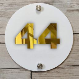 generic Room Number Plate No 44 | Mirror Gold with White Acrylic Number Plate with Double Side Tape On Backside image 1