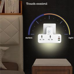 Tyagy Extension Power Strip with USB Ports, 2 Power Sockets 2500W 10A, 20W Type-C USB PD QC 3.0 Fast USB Port, Multi-Port Extension with USB Port and Touch Night Lamp image 4