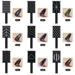 chikool Magnetic Cat Eye Nail Art Template Sticks, 9 Pattern Design with Geometric Lines, Professional Manicure Tool Set for Galaxy Effect image 2
