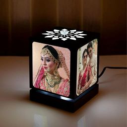 Linkify Customised LED Photo Lamp, Rotating Display with 4 Photos, Black Acrylic Anniversary Gift, Medium Size image 2