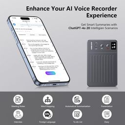 clicobyte AI Voice Recorder, Voice Recorder with No Fee for Transcribe & Summarize, Empowered by ChatGPT, APP Control, Support 107 Languages, 64GB Memory, Digital Voice Recorder for Meetings, Calls, Dark Grey image 5
