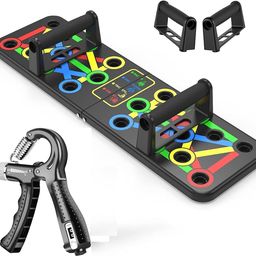 generic Push Up Board with Hand Gripper, Foldable Workout Board with Colour-Coded Exercise Guide, Home Gym Fitness Equipment Set of 2 Combo image 1