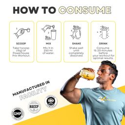 POWERHOUSE by 2X Nutrition High-performance pre-workout | 450 gm | 30 Servings | Constant Energy throughout | Increases focus | Improves performance | 0.2g caffeine | Mango Flavor image 4