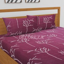 decoreza 280 TC Cotton Feel All Around Elastic Fitted Bedsheets,Elastic Fitted Bedsheets Queen Size,Bedsheet for Double Bed Elastic Fitted with 2 Pillow Covers,Size - 60 x 78 x 8 Inch,Maroon Tree image 4