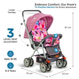 Mee Mee Little Explorer Advance Baby Stroller/Pram for 0 to 3 Years, New Born/Kids, 5 Point Safety Harness, Adjustable backrest, 360 Wheel, Large Storage Basket, Reversible Handlebar Net (DX Purple) image 4
