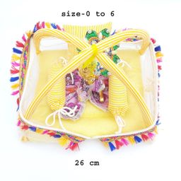 LMN CHILD CARE Laddu Gopal Kanah ji Comfortable Bed/Bister/Singhasan with Mosquito Net and 3 Pillows (0 to 6 (26 CM), Yellow) image 2