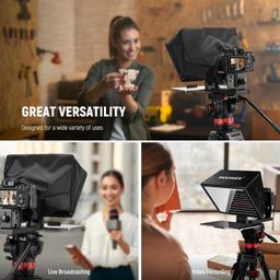 Neewer Basics X12B Aluminum Alloy Liftable Teleprompter 12" for iPad Tablet Phone DSLR Camera, No Assembly, Remote & App Control, Compatible with iOS Android, Pro for Online Teaching Live Streaming image 3