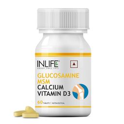 INLIFE Glucosamine Tablets for Joint | With MSM Calcium & Vitamin D3 | Cartilage, Bone Health Supplement - 60 Tablets (Pack of 1, 60) image 1