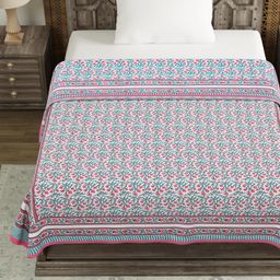 BLOCKS OF INDIA Hand Block Printed Cotton Single Size Reversible Malma Dohar For Summer (Turquoise Pink Jaal, 200 Tc) image 4