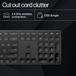 HP 450 Programmable Wireless, Full Size; 3-Zone Layout Keyboard, 2.4 Ghz Wireless Connection, Compatible with Pcs with Available USB-A Port, Black image 3
