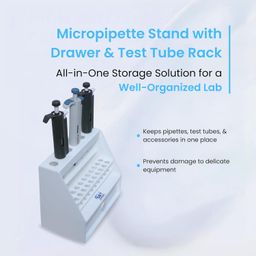 SBT Instruments Micropipette stand for 6 pipette with Drawer and Test Tube Rack for 22 test tubes in white colour pack of 1 pcs image 2