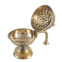 DSH CRAFTING YOUR CURIOSITY Dsh Home Purifying Brass Dhuna Loban Burner Dhooni Dhoop Dani Dhuni Brass Table Dhoop Dani Incense Burner For Loban(Round) image 4