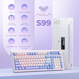 AULA S99 3 in 1 World's First Silicon Membrane Gaming Keyboard | Bluetooth/2.4GHz/USB-C Balls Keycap Keybaord with Knob | Programmable RGB Backlit Gaming Keyboard for PC/Xbox/PS5 (Purple) image 2