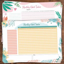 zaslan Monthly Habit Tracker A4 Size with Goals for Self-improvement and Building Habits (Pack of 24 Sheets) image 1
