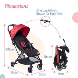 LuvLap Urbane Baby Stroller/Pram with 5 Point Safety Harness,Easy Fold,Extended Canopy,Multi Level Recline,Looking Window,Easy Assembly,6 Month + (Red&Black) image 5