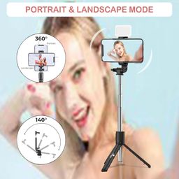 Kratos Selfie Stick Tripod Stand, 3 in 1 Multifunctional Design, Rechargable LED Light with Two Brighness Levels for Make up, Selfie & Photo Shoot, Selfie Stick with Bluetooth Remote (70cm with light) image 4