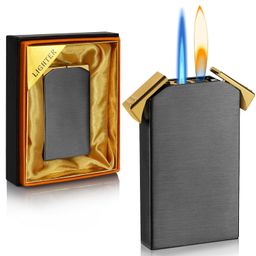 kantion Dual Flame Lighter, Switchable Torch Jet Lighter & Soft Flame Lighter, Refillable Butane Lighter, Cool Pipe Lighters, Unique Gifts for Family Friend Men(Black,Without Fuel) image 1
