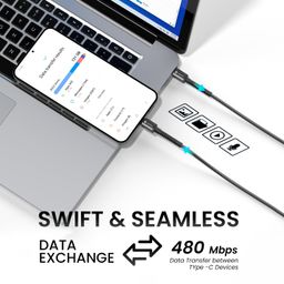 Portronics Konnect X 60W Type C to Type C Unbreakable Nylon Braided Cable, 2M Fast Charging Cable for iPhone 15 series, iPad, Samsung Galaxy & other Type C Devices(Black) image 3