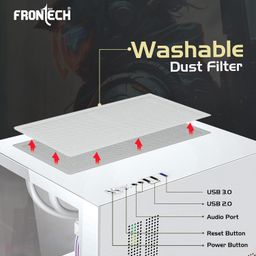 FRONTECH Premium Nebula Gaming Computer Cabinet/Gaming Computer Case with 5 X RGB Fan and Tempered Glass - High Performance| USB 1.1| USB 3.0| Washable Dust Filter| HD Audio (FT-4290) image 3
