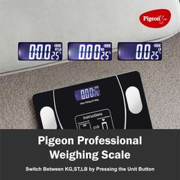 Pigeon Ivory Smart BMI Weighing Machine for Body Weight with 18 Body Parameters Sync with Mobile App, Body fat Analyzer Machine, Weighing Scale with LCD Display, 36 Months Warranty, Black, 180 Kg image 4
