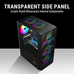 Ant Value Tempered_Glass VM41 Mid-Tower Computer Case/Gaming Cabinet - Black | Support ATX, M-ATX, ITX | Pre-Installed 3 Front & 1 Rear Rainbow Fans image 3