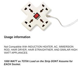 eSYSTEMS 240 volts Extension Board, 4 Multi Plug Points Universal Sockets Strip, LED Indicator with Switch, 3.6 Meters, Extension Cord - 6 AMP (OffWhite) image 4