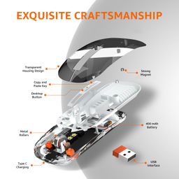 amazon basics Transparent Bluetooth Wireless Mouse | Rechargeable | Sleek Design | 2.4 GHz Bluetooth Connectivity | Up to 1600 DPI | Battery Indicator | 400 mAh Battery | LED Light image 4