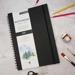 NOTEHOUSE A4 Sketchbook 140 GSM, 80 Pages Spiral-Bound White Sheets Drawing Notebook, Thick & Smooth Professional-Grade Premium Acid- Free Unruled Artbook for Artist Painting (Black Cover, 29.7x21 cm) image 4