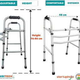 AmbiTech MS Height Adjustable & Double Bar Folding Walker for Adults, Senior Citizens and Patients (Made In India) image 2