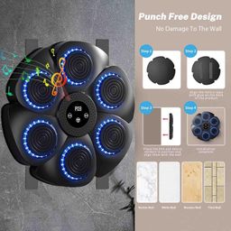 CBEX Music Boxing Machine for Home Gym, 9 Adjustable Speed Levels, Punch-Free Wall-Mounted Design, Bluetooth Speaker & Soft PU Material (Black) with Black Boxing Gloves image 4