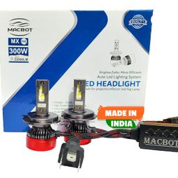 MACBOT H4/H19 Type LED Headlight Bulb 300 Watt MX-H4, with 2-Year Replacement Warranty - Made in India for Cars (150 Watt Each Bulb) Super Bright White Light, Easy Installation,Durable image 1