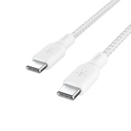 Belkin USB-C to USB-C Braided 6.6 feet (2 meters) 100W PD, Fast Charge and Sync Type C Cable for iPhone 15 Series, Macbook, USB-C Laptops, other USB-C Devices, USB-IF certified – White image 1