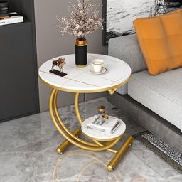 device bas with brown art shoppee Brown Art SHOPPEE Decorative Side Table Bedside Tables, Small Side Table, Slate Corner Table, Living Room Sofa, Creative Balcony Tea Table, Simple Art Coffee Table, Bedside Tables (Gold & White) image 5