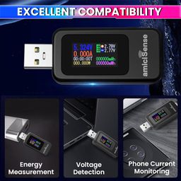 amiciSense 10-in-1 Digital USB Tester – Voltage, Current, Power, mAh, mWh, Resistance & Temperature for Comprehensive Device Diagnostics image 4