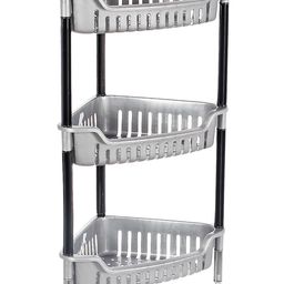 Kuber Industries Multiuses Plastic 3 Tier Triangle Corner Space Saving Storage Organizer Rack Shelf (Grey) -46KM0554 image 1