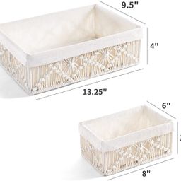 modern homes - feel the difference Modern Homes Macrame Storage Baskets with Removable Cloth Liner Boho Handmade Woven Decorative Countertop Shelf Organizer for Bedroom Nursery, Set of 3 image 5