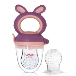 LuvLap Silicone Food/Fruit Nibbler with Extra Mesh, Soft Pacifier/Feeder, Teether for Baby, Infant, Bunny Violet & Pink image 1