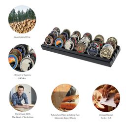 DecoWoodo Challenge Coin Display Stand - 4 Rows Wooden Military Holder Rack Case Holds 30 Coins - Black Finish image 3