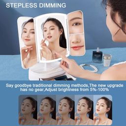 jukkre Lighted Makeup Mirror with 21 LED Lights, Trifold Vanity Mirror with 3X/2X/1X Magnification, Touch Screen, Dual Power Supply, 180 Degree Rotation Portable Mirrors for Travel (White) image 4