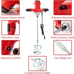 DeReliable 2400W 6 Speed Control with Spindle Lock Multipurpose Stirring machine Portable Electric Concrete Mixer, Handheld Paint Mixer for Mixing Mud, Cement, Mortar, Fodder(6 Months Warranty) image 3