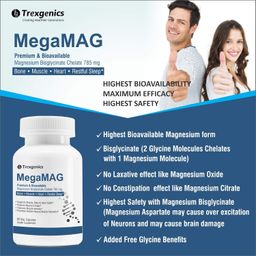 Trexgenics MegaMAG 785mg Magnesium Bisglycinate - Most Bioavailable Magnesium for Sleep, Muscle, Bone & Heart Support (60 Veg. Capsules) (Pack of 1) image 4