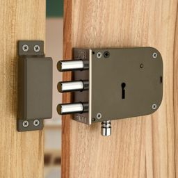 DUKE Bullet 2-1 100MM Heavy Main Door Lock with 3 Solid Bullet & 6 Levers Lock 100mm Double Action Locking with 2 Chrome Finish Keys Grey image 1