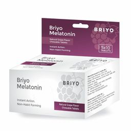 Briyo Melatonin 3 mg Natural grape flavoured Chewable Tablets - Fast-Acting Quick Dissolve Night time Relaxation & Restful Sleep Support - Sleep Aid - 50 Chewables pack image 1